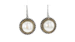 10.5-11mm Cultured Pearl Roped-Edge Drop Earrings in Sterling Silver and 14kt Yellow Gold