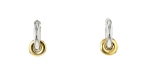 Italian Sterling Silver and 18kt Gold Over Sterling Hoop Drop Earrings with Removable Discs
