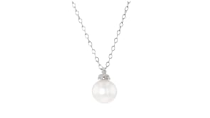 8-8.5mm Cultured Pearl Pendant Necklace with Diamonds in Sterling Silver