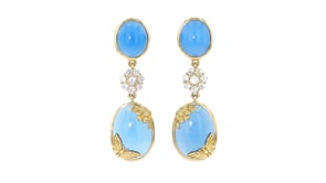 Blue Chalcedony and 1.10 ct. t.w. White Topaz Nature-Inspired Drop Earrings with Diamonds in 18kt Gold Over Sterling