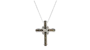 .25 ct. t.w. Brown and White Diamond Cross Pendant Necklace in Sterling Silver