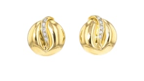 18kt Gold Over Sterling Puffy Round Earrings with Diamond Swirls