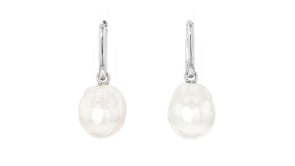 Sterling Silver Hoop Earrings with Removable 12-13mm Cultured Baroque Pearl Drops