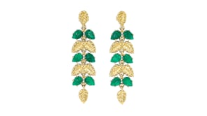 12.00 ct. t.w. Emerald Leaf Drop Earrings in 18kt Gold Over Sterling