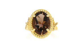 9.00 Carat Smoky Quartz Ring with .30 ct. t.w. White Topaz in 18kt Gold Over Sterling