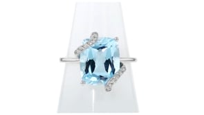 6.75 Carat Sky Blue Topaz Ring with .11 ct. t.w. Diamonds in 14kt White Gold