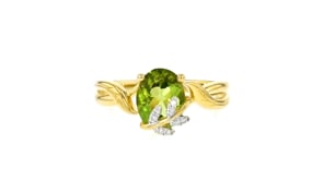 1.60 Carat Peridot Leaf Ring with Diamonds in 18kt Gold Over Sterling