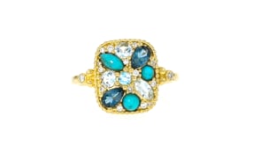 Turquoise and .66 ct. t.w. Multi-Gemstone Ring with .12 ct. t.w. Lab-Grown Diamonds in 18kt Gold Over Sterling