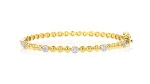 .25 ct. t.w. Diamond Cluster Bead Bangle Bracelet in 18kt Gold Over Sterling
