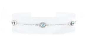 1.90 ct. t.w. Swiss Blue and White Topaz Evil Eye Station Anklet in Sterling Silver