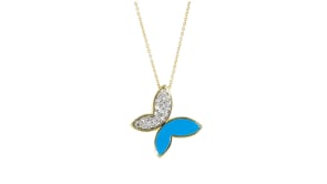 .15 ct. t.w. Diamond and Blue Enamel Butterfly Necklace in 18kt Gold Over Sterling