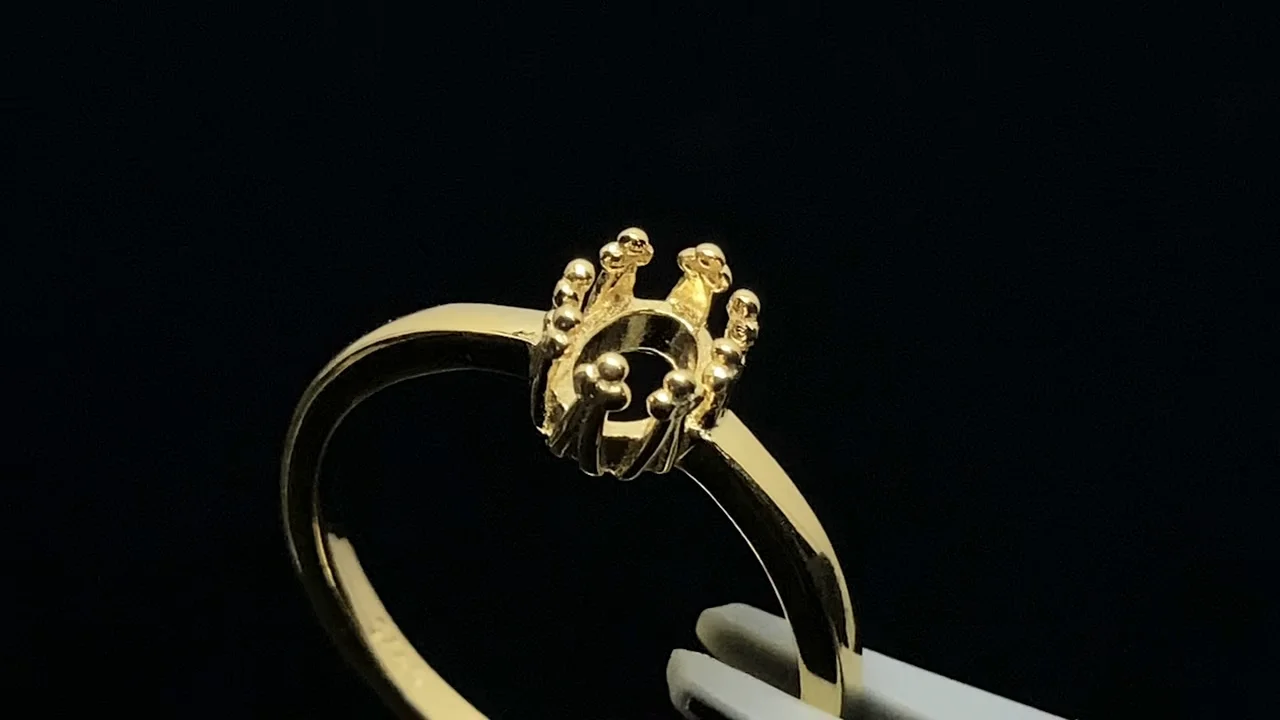 シルバー925 クラウン 平打ちリング空枠(爪留め)オーバル6×4mm 18KGP 1