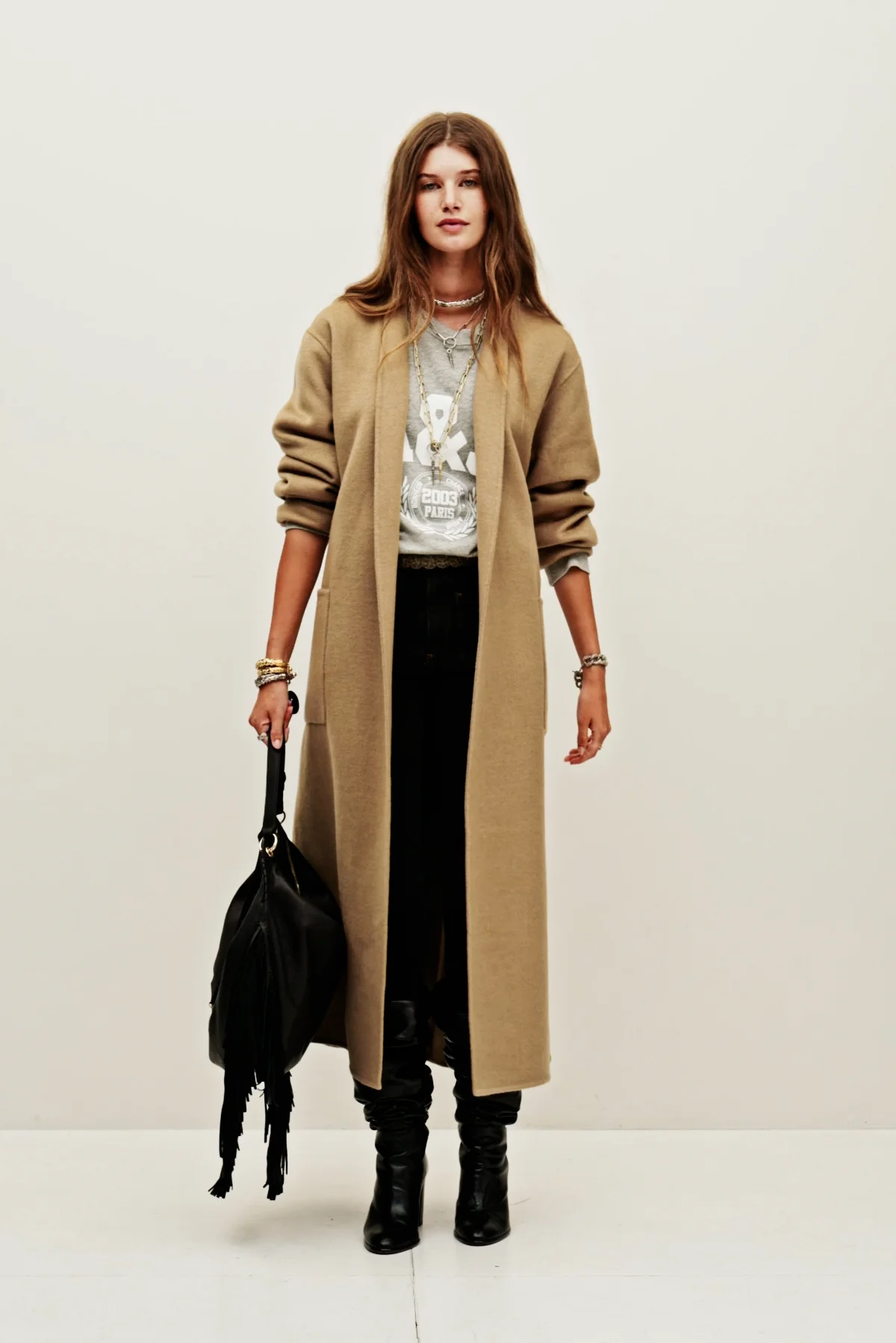 New CLANE DOUBLE LONG BOA COAT Brown