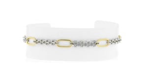 Sterling Silver and 18kt Gold Over Sterling Cable and Paper Clip Link Station Bracelet