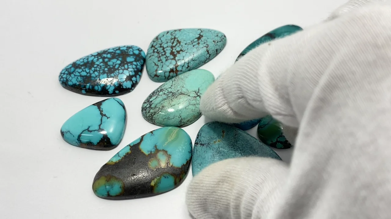 動画】【1点もの】ターコイズ ルース 10個セット NO.25 - 天然石ビーズ