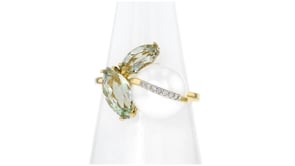 9.5-10mm Cultured Pearl and 1.80 ct. t.w. Prasiolite Ring with Diamonds in 14kt Yellow Gold