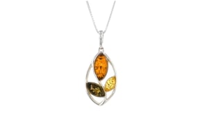 Multicolored Amber Leaf Pendant Necklace in Sterling Silver