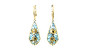 Mother-of-Pearl and Multicolored Enamel Sunflower Mosaic Drop Earrings in 18kt Gold Over Sterling