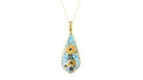Mother-of-Pearl and Multicolored Enamel Sunflower Mosaic Pendant Necklace in 18kt Gold Over Sterling