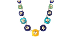 Multi-Gemstone Floral Overlay Necklace with 5.00 ct. t.w. White Topaz and .13 ct. t.w. Diamonds in 18kt Gold Over Sterling