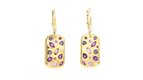 2.13 ct. t.w. Multi-Gemstone Scattered Tag Drop Earrings with Lab-Grown Diamonds in 18kt Gold Over Sterling