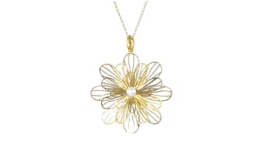 Italian 18kt Gold Over Sterling Daisy Pendant Necklace with 5-6mm Cultured Pearl