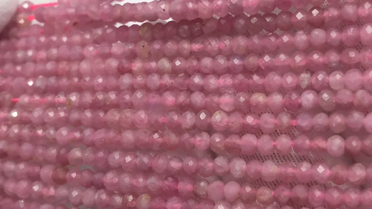 ピンクトルマリン ボタンカット3×3×2mm 1連｜天然石ビーズの卸問屋