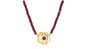 70.00 ct. t.w. Rhodolite Garnet Bead Flower Necklace with .60 Carat Rhodolite Garnet and .11 ct. t.w. Diamonds in 18kt Gold Over