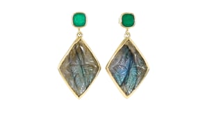 Labradorite and 1.30 ct. t.w. Emerald Drop Earrings in 18kt Gold Over Sterling