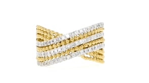 .50 ct. t.w. Diamond Beaded Crisscross Ring in 18kt Gold Over Sterling