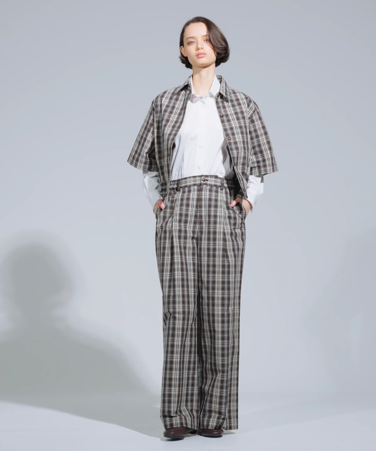 ダブルスタンダードチェック柄ハイウエストワイドパンツ36 ループ