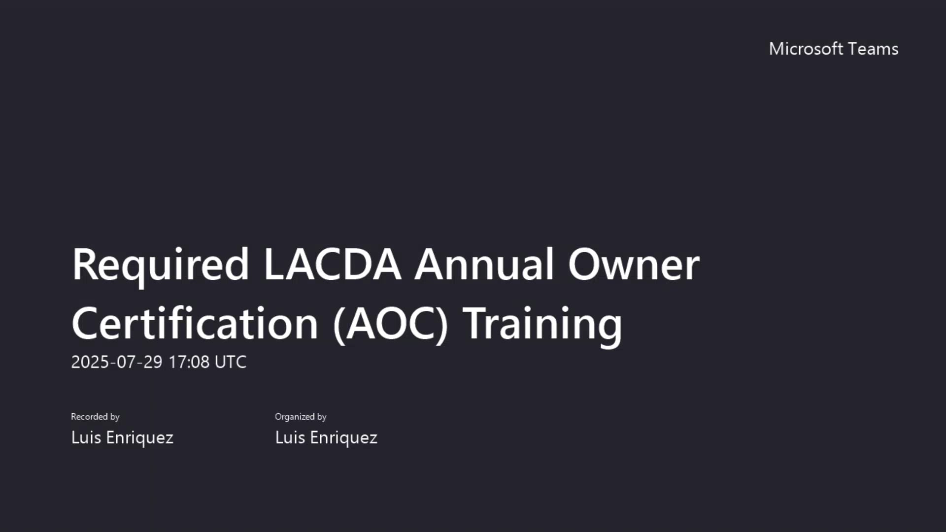 Required LACDA Annual Owner Certification Training