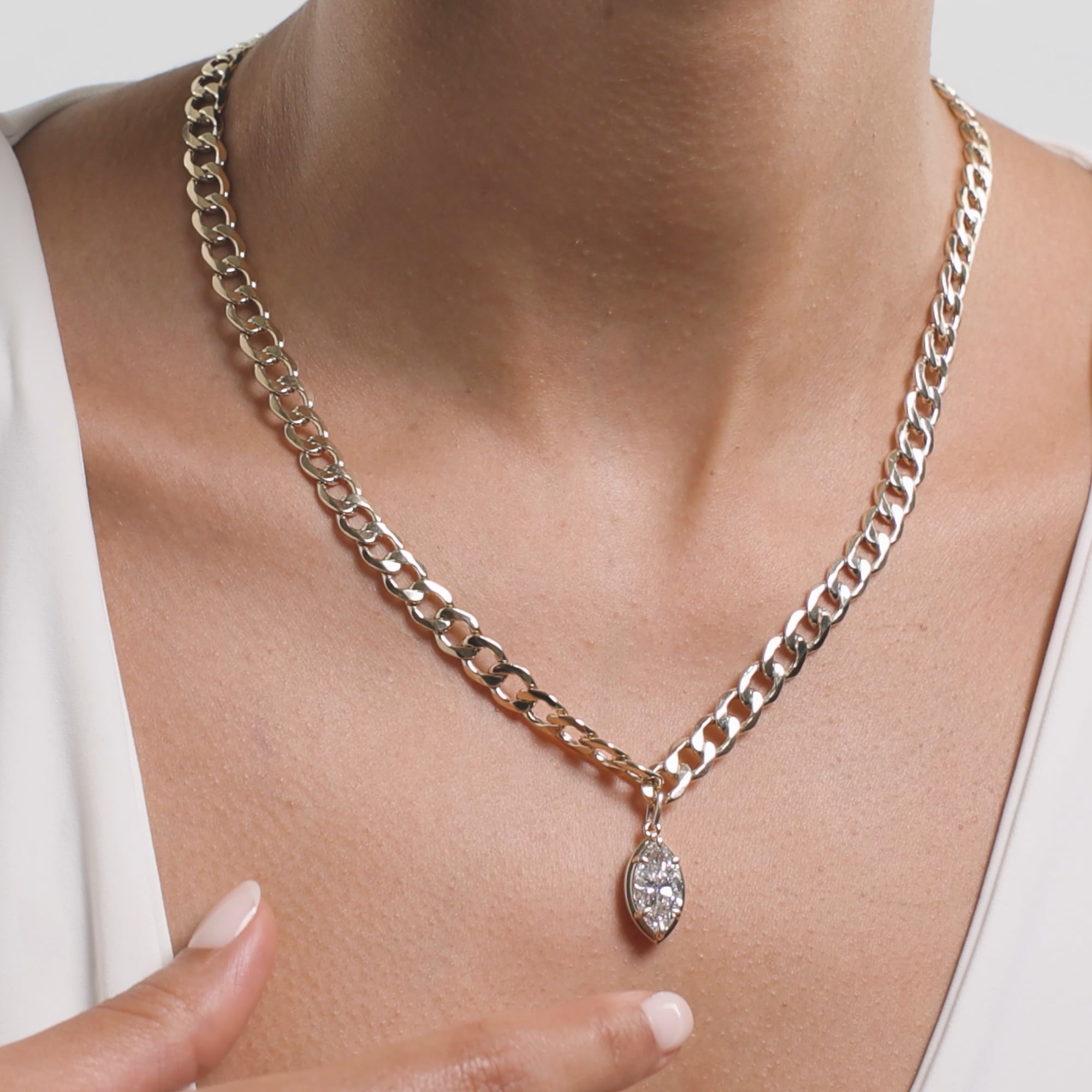3 ctw Marquise Lab Grown Diamond Solitaire Fashion Necklace 14K Yellow Gold, F, VS2