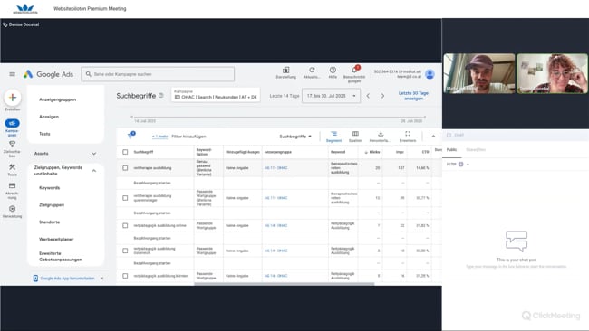 25 Minuten Google Ads für Coaching-Institut – Automatische Empf. deaktivieren & mehr mit Malte vom 31.07.25
