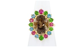 5.50 Carat Smoky Quartz and 2.50 ct. t.w. Multi-Gemstone Ring in 18kt Gold Over Sterling