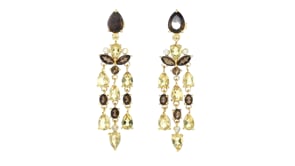 5.00 ct. t.w. Lemon Quartz and 3.90 ct. t.w. Smoky Quartz Drop Earrings with .10 ct. t.w. White Zircon in 18kt Gold Over Sterlin