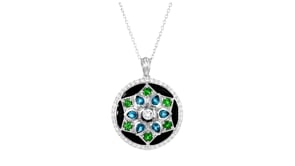 3.00 ct. t.w. Multi-Gemstone Pendant Necklace with Black Enamel in Sterling Silver