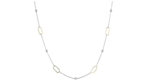 18kt Gold Vermeil and Sterling Silver Paper Clip Link Bead Station Necklace