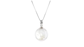 5-12mm Cultured Coin Pearl Jewelry Set: Pendant Necklace and Earrings in Sterling Silver