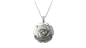 Carved Black Mother-of-Pearl Rose Pendant Necklace in Sterling Silver
