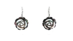 Carved Black Mother-of-Pearl Rose Drop Earrings in Sterling Silver