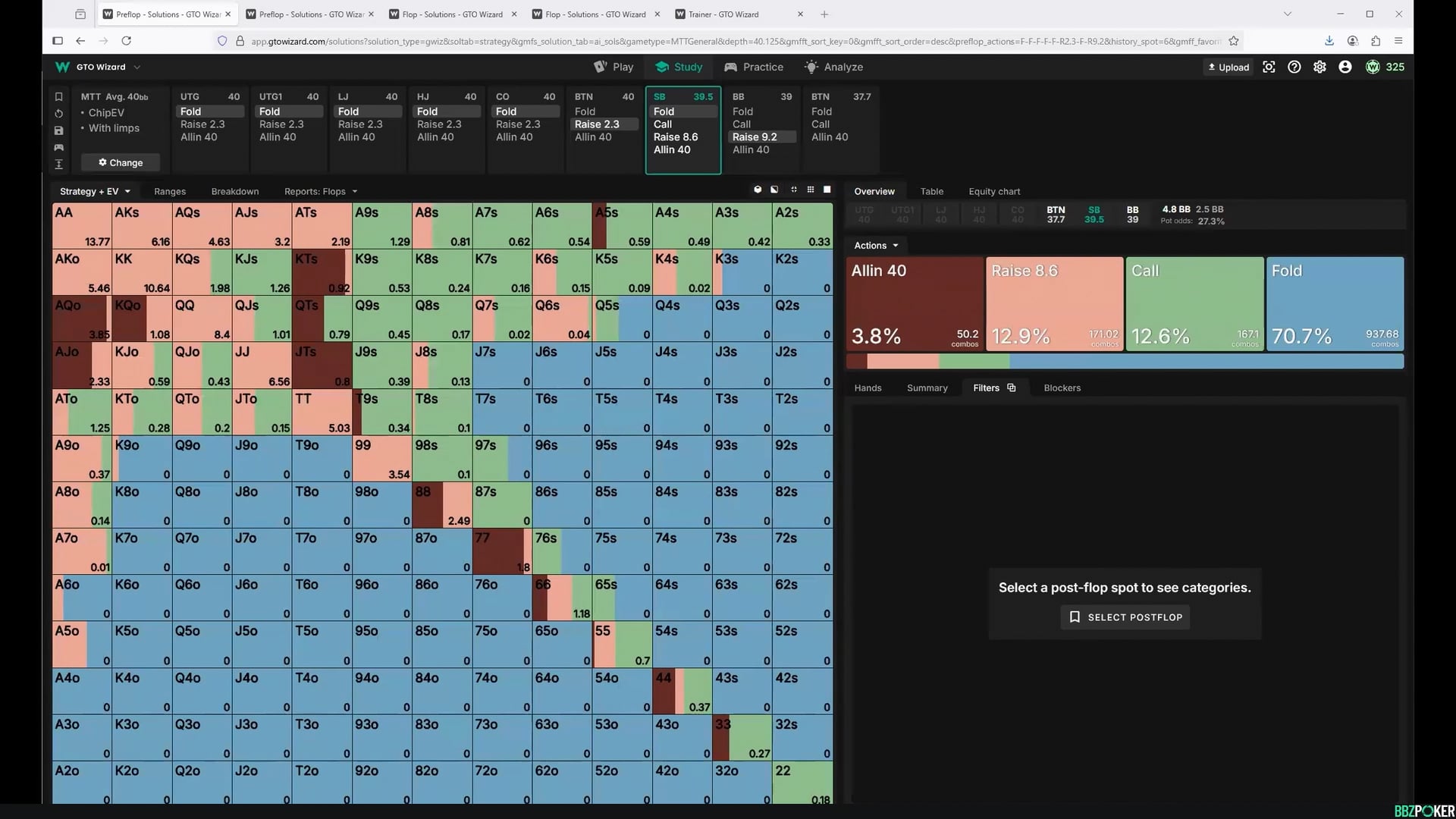 40bb BTN defend v SB 3bet: ICM vs cEV