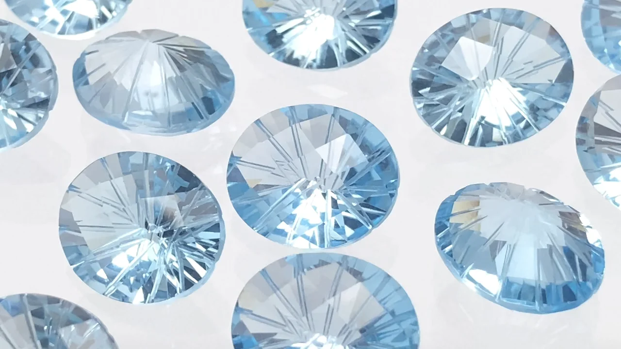 動画】宝石質スカイブルートパーズAAA ルース オーバル チェッカー