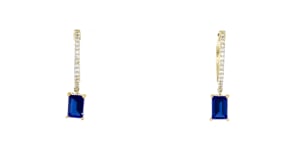 1.30 ct. t.w. Lab-Grown Sapphire and .15 ct. t.w. Lab-Grown Diamond Hoop Drop Earrings in 18kt Gold Vermeil