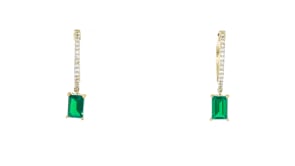 .90 ct. t.w. Lab-Grown Emerald and .15 ct. t.w. Lab-Grown Diamond Hoop Drop Earrings in 18kt Gold Vermeil