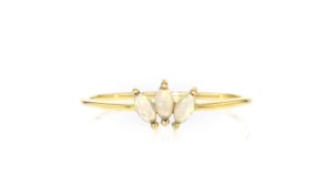 Opal Three-Stone Lotus Ring in 14kt Yellow Gold