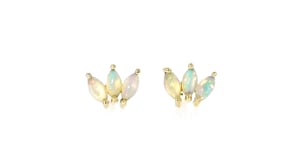 Opal Three-Stone Lotus Stud Earrings in 14kt Yellow Gold