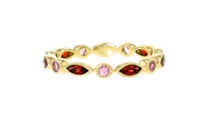 .80 ct. t.w. Garnet and .30 ct. t.w. Pink Sapphire Geometric Eternity Band in 14kt Yellow Gold