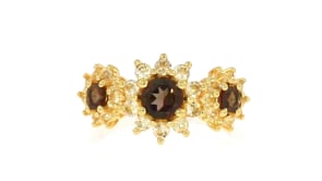 .70 ct. t.w. Yellow Citrine and .50 ct. t.w. Smoky Quartz Sunflower Ring in 18kt Gold Over Sterling