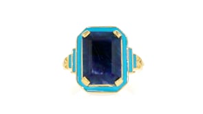 7.50 Carat Sapphire and Blue Enamel Ring in 18kt Gold Over Sterling